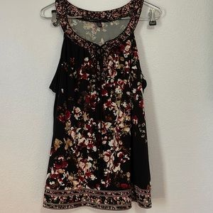 WHBM black floral tank top - size Large